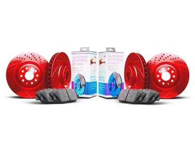 Xbrakes Xi Series Brake Rotor and Pad Kit; Front and Rear; Red (97-04 Corvette; C5; 05-13 Corvette C6 Base w/ Standard Brake Package)