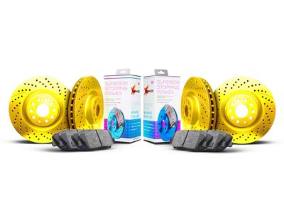 Xbrakes Xi Series Brake Rotor and Pad Kit; Front and Rear; Yellow (97-04 Corvette; C5; 05-13 Corvette C6 Base w/ Standard Brake Package)