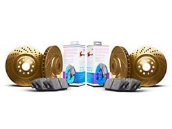 Xbrakes Xi Series Brake Rotor and Pad Kit; Front and Rear; Gold (21-25 Mustang Mach-E GT w/ Performance Pack)