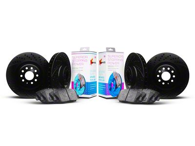 Xbrakes Xi Series Brake Rotor and Pad Kit; Front and Rear; Black (15-23 Mustang GT w/o Performance Pack, EcoBoost w/ Performance Pack)