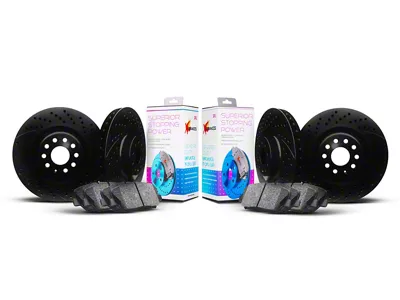 Xbrakes Xi Series Brake Rotor and Pad Kit; Front and Rear; Black (24-25 Mustang GT w/ Performance Pack)