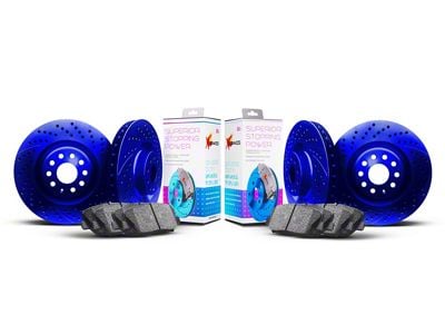 Xbrakes Xi Series Brake Rotor and Pad Kit; Front and Rear; Blue (24-25 Mustang GT w/ Performance Pack)