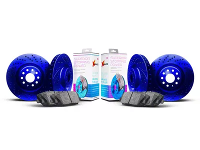Xbrakes Xi Series Brake Rotor and Pad Kit; Front and Rear; Blue (24-25 Mustang Dark Horse)