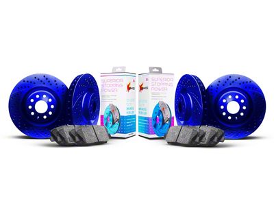 Xbrakes Xi Series Brake Rotor and Pad Kit; Front and Rear; Blue (94-04 Mustang Cobra, Bullitt, Mach 1)