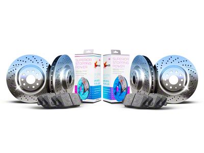 Xbrakes Xi Series Brake Rotor and Pad Kit; Front and Rear; Chrome (15-23 Mustang GT w/o Performance Pack, EcoBoost w/ Performance Pack)