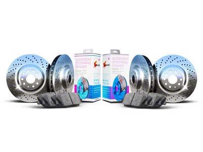 Xbrakes Xi Series Brake Rotor and Pad Kit; Front and Rear; Chrome (24-25 Mustang EcoBoost w/o Performance Pack)