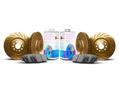 Xbrakes Xi Series Brake Rotor and Pad Kit; Front and Rear; Gold (11-14 Mustang V6 w/o Performance Pack)