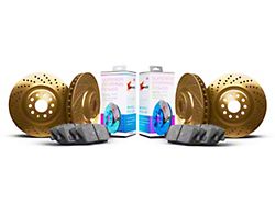 Xbrakes Xi Series Brake Rotor and Pad Kit; Front and Rear; Gold (24-25 Mustang EcoBoost w/o Performance Pack)