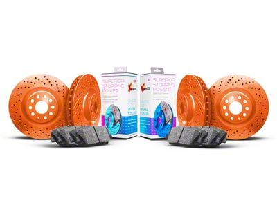 Xbrakes Xi Series Brake Rotor and Pad Kit; Front and Rear; Orange (15-23 Mustang EcoBoost w/o Performance Pack, V6)