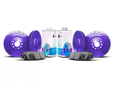 Xbrakes Xi Series Brake Rotor and Pad Kit; Front and Rear; Purple (24-25 Mustang GT w/o Performance Pack, EcoBoost w/ Performance Pack)