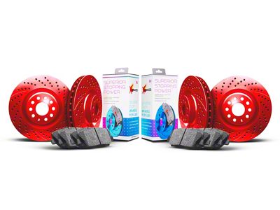 Xbrakes Xi Series Brake Rotor and Pad Kit; Front and Rear; Red (94-98 Mustang GT, V6)