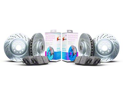 Xbrakes Xi Series Brake Rotor and Pad Kit; Front and Rear; Silver (15-23 Mustang EcoBoost w/o Performance Pack, V6)