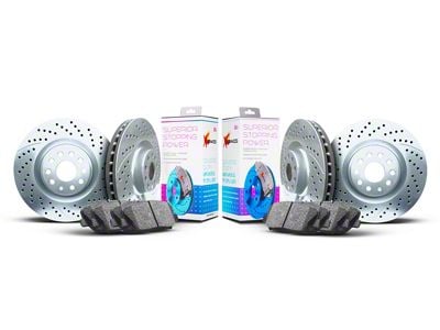 Xbrakes Xi Series Brake Rotor and Pad Kit; Front and Rear; Silver (2000 Mustang Cobra R)