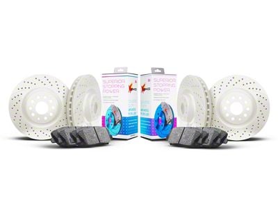 Xbrakes Xi Series Brake Rotor and Pad Kit; Front and Rear; White (15-23 Mustang GT w/ Performance Pack)