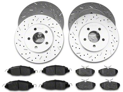 Xtreme Stop Precision Cross-Drilled and Slotted Brake Rotor and Carbon Graphite Pad Kit; Front and Rear (05-10 Mustang V6)