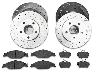 Xtreme Stop Precision Cross-Drilled and Slotted Brake Rotor and Carbon Graphite Pad Kit; Front and Rear (99-04 Mustang GT, V6)