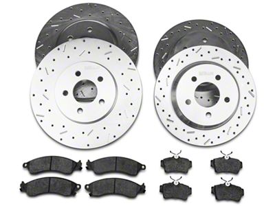 Xtreme Stop Precision Cross-Drilled and Slotted Brake Rotor and Carbon Graphite Pad Kit; Front and Rear (94-04 Mustang Cobra, Bullitt, Mach 1)