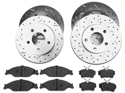 Xtreme Stop Precision Drilled and Slotted Brake Rotor and Ceramic Pad Kit; Front and Rear (99-04 Mustang GT, V6)