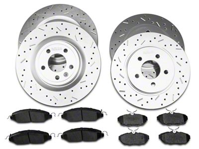 Xtreme Stop Precision Cross-Drilled and Slotted Brake Rotor and Carbon Graphite Pad Kit; Front and Rear (11-14 Mustang GT)
