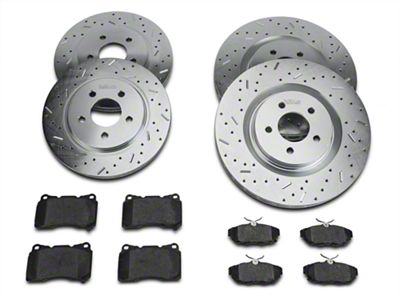 Xtreme Stop Precision Cross-Drilled and Slotted Brake Rotor and Carbon Graphite Pad Kit; Front and Rear (11-14 Mustang GT w/ Performance Pack; 12-13 Mustang BOSS 302; 07-12 Mustang GT500)