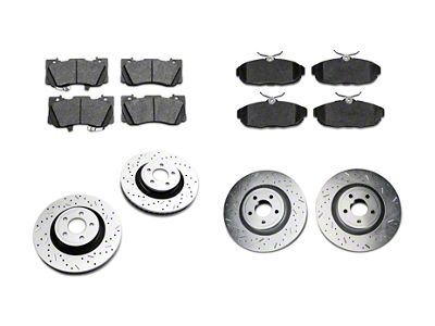 Xtreme Stop Precision Cross-Drilled and Slotted Brake Rotor and Carbon Graphite Pad Kit; Front and Rear (15-23 Mustang EcoBoost w/ Performance Pack)