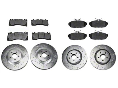 Xtreme Stop Precision Cross-Drilled and Slotted Brake Rotor and Carbon Graphite Pad Kit; Front and Rear (15-23 Mustang GT w/ Performance Pack)