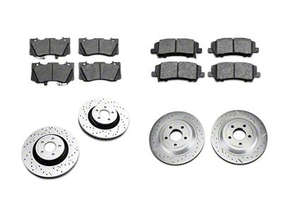 Xtreme Stop Precision Cross-Drilled and Slotted Brake Rotor and Carbon Graphite Pad Kit; Front and Rear (15-23 Mustang GT w/o Performance Pack)