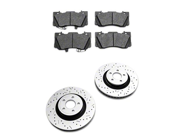 Xtreme Stop Precision Cross-Drilled and Slotted Brake Rotor and Carbon Graphite Pad Kit; Front (15-23 Mustang GT w/o Performance Pack, EcoBoost w/ Performance Pack)