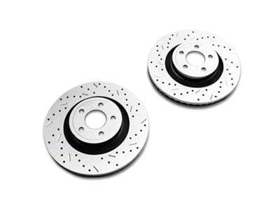 Xtreme Stop Precision Cross-Drilled and Slotted Rotors; Front Pair (15-23 Mustang GT w/o Performance Pack, EcoBoost w/ Performance Pack)
