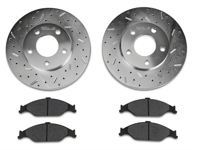 Xtreme Stop Precision Cross-Drilled and Slotted Brake Rotor and Carbon Graphite Pad Kit; Front (99-04 Mustang GT, V6)