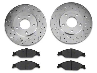 Xtreme Stop Precision Drilled and Slotted Brake Rotor and Ceramic Pad Kit; Front (99-04 Mustang GT, V6)