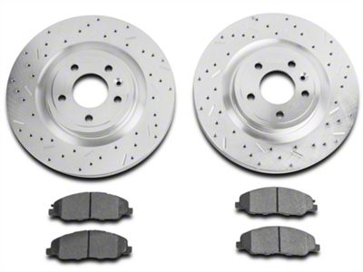 Xtreme Stop Precision Cross-Drilled and Slotted Brake Rotor and Carbon Graphite Pad Kit; Front (11-14 Mustang GT)