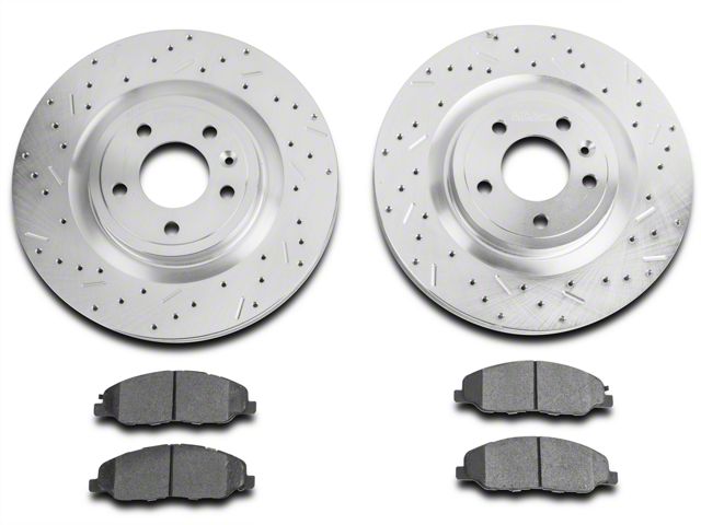 Xtreme Stop Precision Cross-Drilled and Slotted Brake Rotor and Carbon Graphite Pad Kit; Front (11-14 Mustang GT)