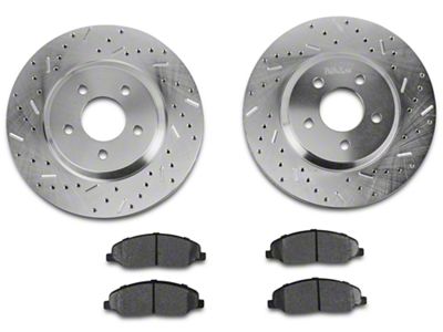 Xtreme Stop Precision Cross-Drilled and Slotted Brake Rotor and Carbon Graphite Pad Kit; Front (05-10 Mustang GT)