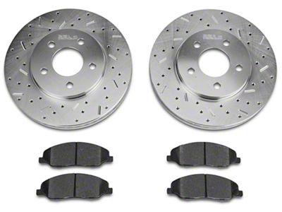 Xtreme Stop Precision Cross-Drilled and Slotted Brake Rotor and Carbon Graphite Pad Kit; Front (05-10 Mustang V6)