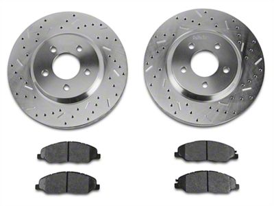 Xtreme Stop Precision Cross-Drilled and Slotted Brake Rotor and Carbon Graphite Pad Kit; Front (11-14 Mustang V6)