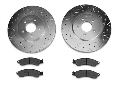 Xtreme Stop Precision Cross-Drilled and Slotted Brake Rotor and Carbon Graphite Pad Kit; Front (94-04 Mustang Cobra, Bullitt, Mach 1)