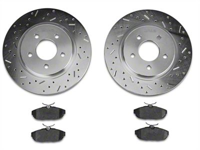 Xtreme Stop Precision Cross-Drilled and Slotted Brake Rotor and Carbon Graphite Pad Kit; Rear (05-10 Mustang)