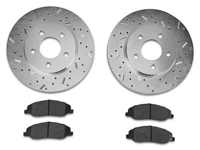 Xtreme Stop Precision Cross-Drilled and Slotted Brake Rotor and Ceramic Pad Kit; Front (05-10 Mustang V6)