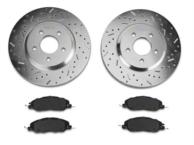 Xtreme Stop Precision Cross-Drilled and Slotted Brake Rotor and Ceramic Pad Kit; Front (11-14 Mustang V6)