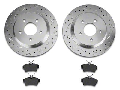 Xtreme Stop Precision Cross-Drilled and Slotted Brake Rotor and Ceramic Pad Kit; Rear (94-04 Mustang Cobra, Bullitt, Mach 1)