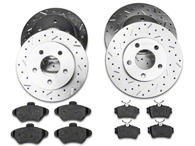 Xtreme Stop Precision Cross-Drilled and Slotted Brake Rotor and Carbon Graphite Pad Kit; Front and Rear (94-98 Mustang GT, V6)