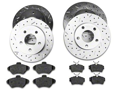 Xtreme Stop Precision Cross-Drilled and Slotted Brake Rotor and Carbon Graphite Pad Kit; Front and Rear (94-98 Mustang GT, V6)