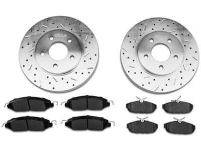 Xtreme Stop Precision Cross-Drilled and Slotted Brake Rotor and Ceramic Pad Kit; Front and Rear (05-10 Mustang V6)