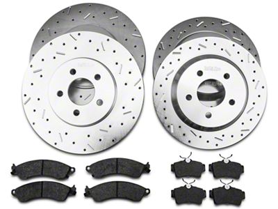 Xtreme Stop Precision Cross-Drilled and Slotted Brake Rotor and Ceramic Pad Kit; Front and Rear (94-04 Mustang Cobra, Bullitt, Mach 1)