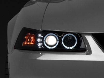 Raxiom Dual LED Halo Projector Headlights; Black Housing; Smoked Lens (99-04 Mustang)