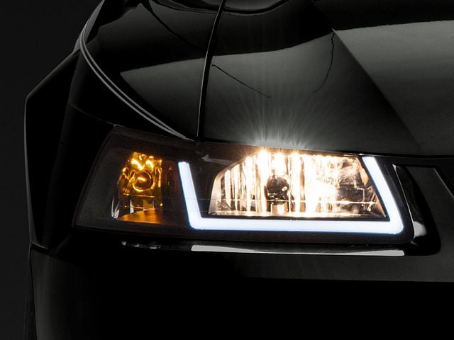 Raxiom Axial Series Headlights with LED Bar; Black Housing; Clear Lens (99-04 Mustang)