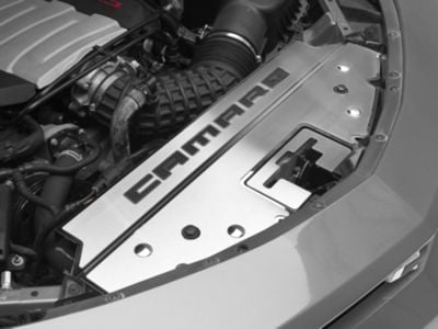 Front Header Plate with Camaro Logo; Polished; Red Carbon Fiber (16-24 Camaro SS)