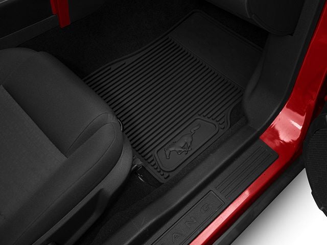 Ford Front and Rear Rubber Floor Mats with Running Pony Logo; Black (05-09 Mustang)