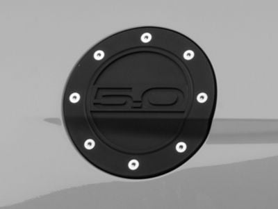 Drake Muscle Cars Competition Series Fuel Door with 5.0 Logo; Black (15-23 Mustang)